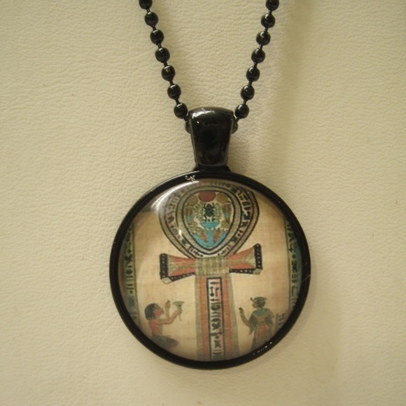 Egyptian Ankh Glass Cabochon Pendant Necklace - Picture 1 of 8
